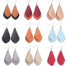 PU Leather Teardrop Earrings Girls & Ladies Fish Hook Double Layer Leather Drop Earrings