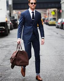 New Custom Navy Blue Slim Fit Blazer Masculino Men Suits Costume Homme Men Suit Wedding Groom Tuxedos (Jacket+Pants) 665
