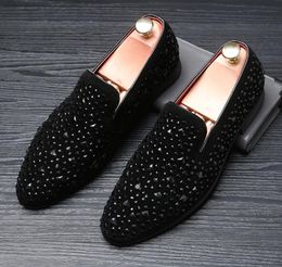 Black Rhinestone Men Dress Fashion Man Dinner Party Shoe Velvet Crystal Moccasins Men's Loafers Office Business Man Footwear