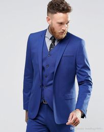 Classic Style One Button Blue Groom Tuxedos Peak Lapel Groomsmen Best Man Blazer Mens Wedding Suits (Jacket+Pants+Vest+Tie) H:708