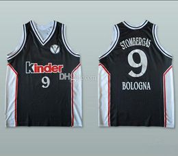 Salius Stombergas #9 Kinder Bologna Bolonia Retro Basketball Jersey Mens Stitched Custom Any Number Name Jerseys