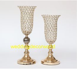 New style Wedding Metal glass crystal Gold Flower Vase Column Stand for Wedding Centrepiece Decoration decor0930