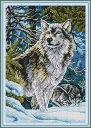 Mix 2 in 1 Wolf and kittens Handmade Cross Stitch Craft Tools Embroidery Needlework sets counted print on canvas DMC 14CT /11CT