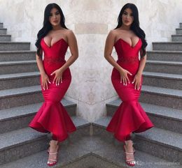 Sexy Gorgeous Sweetheart Evening Dresses Mermaid Prom Dresses Appliques Long Red Evening Gowns Tea-Length Special Occasion Dresses