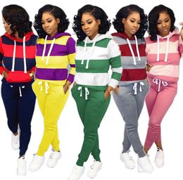 Plus size 3XL Women jogger suit 2pieces set tracksuit hooded hoodies top+pants casual stripe fall winter outfits sports sweatsuit 1501