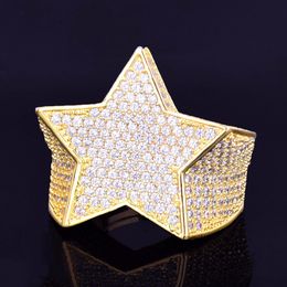 Men's Star Ring 18K Gold Silver Colour Copper Charm Full Zircon Rings Fashion Hip Hop Rock Jewellery