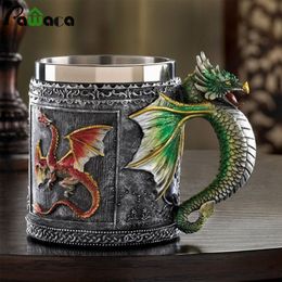 3D Pattern Stainless Steel Mug Dragon Tankard Celtic Knot Work Beer Coffee Tea Cup Mug King Drinking CuP Insert 350ML C18112301