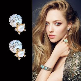 Bling Bling ! ins fashion designer double sided luxury lovely cute full rhinestone diamonds ball pearl stud earrings for woman girls