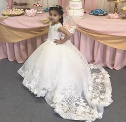 Well-Designed Ball Gowns For Elegant Princess with 3D Floral Appliques Sweep Train Custom Made Flower Girl Dress For Wedding