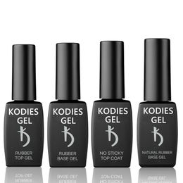 KODIES GEL 12ml/8ml Rubber Base Coat Top Coat UV Gel Nail Polish Set Bright No Sticky Top No Wipe Strong Reinforce Base