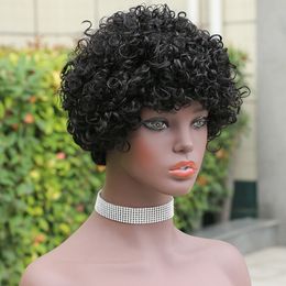 Bouncy Curls Short Bob Wig Peruvian Pixie Cut Kinky Curly Human Hair Wigs With Bangs Full Machine Made Non Lace Glueless Wig For Black Women