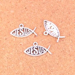 175pcs Charms fish jesus Antique Silver Plated Pendants Making DIY Handmade Tibetan Silver Jewelry 25*14mm