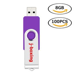 Wholesale 100PCS 8GB USB Flash Drives Metal Swivel Flash Memory Stick for PC Laptop Tablet Pen Drive Thumb Storage 10 Colors Free Shipping
