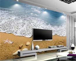 Custom Photo 3d Wallpaper Romantic Beach Wave Shell 3D TV Background Wall Interior Decoration Digital Print Wallpaper