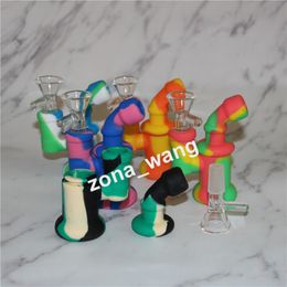 hookahs Wholesale silicon bong Mini Silicone Rigs Dab Jar Water pipe Oil Drum pipes bubbler bongs