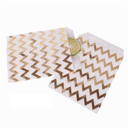 25 pcs Candy Bags Kraft Paper Cookie Chocolate Package Gold Stripe Wedding Gift Favour Wrapping Bag Birthday Party supplies decoration
