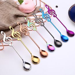 Cartoon Musical Symbol Round Soup Spoons Stainless Steel Pure Color Milk Stirring Spoon Creative Party Home Tableware 5xc E1