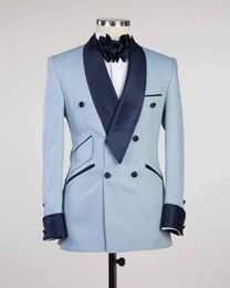 Popular Shawl Lapel Groomsmen Double-Breasted Groom Tuxedos Men Suits Wedding/Prom Best Man Blazer ( Jacket+Pantst+Tie) Y02