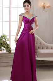 Beautiful Floor-Length Bridesmaid Dresses Elastic Satin Cap Sleeves With Ruffles and Beading Beach Boho V-neck Bridesmaid Gowns