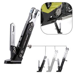 Aluminium CNC Motorcycle Adjustable Support Side Stand Frame Leg Kickstand Modified 10-60mm Black Universal Angled Correctly Safe S268T