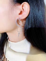 Wholesale- ! fashion designer luxury asymmetric diamond zircon moon star dangle chandelier earrings for woman girls