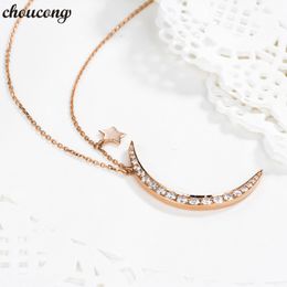 choucong Moon Star Pendants 5A Zircon Cz Real 925 Sterling silver Wedding Pendant with Necklace for women Bridal jewelry