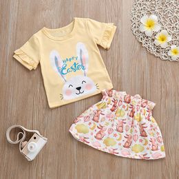 Toddler Baby Clothes Set 2PCs Girls Letter Easter Rabbit Ruffles Tops Skirt Outfits Set costume for girls vetement enfant