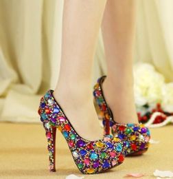 Ladies Pumps Colorful Rhinestone Super Higher Heels 14 CM Nightclub Shoes Custom Big Size 42 Gift For Festival Celebrations