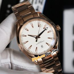 New Aqua Terra 150m Date 220.50.41.21.02.001 Automatic Mens Watch White Stripe Dial Rose Gold Steel Bracelet Gents Luxury Watches Pure_Time
