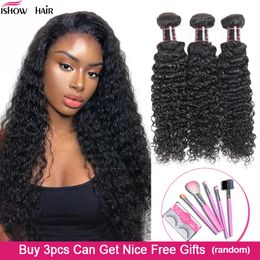 Ishow Deep Loose Brazilian Body Virgin Extensions Peruvian Human Hair Bundles Water Curly Wefts Weave for Women All Ages 8-28inch Natural Black