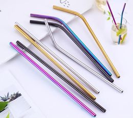 HOT 6*215mm 304 Stainless Steel Straw Bent And Straight Reusable Colorful Straw Drinking Straws Metal Straw Cleaner Brush Bar Drinking Tool