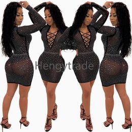 2019 Women Sexy Dress Party Club Night Evening Dresses Strappy Deep V Neck Bodycon Cocktail Dresses Long Sleeve Sheer Black Dress