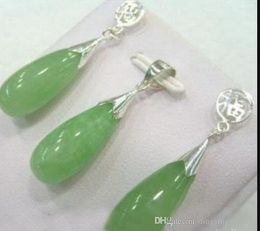 jewelry Miss charm Jew.204 Natural Light Green Jade White Gold Plated Pendant Necklace Earrings