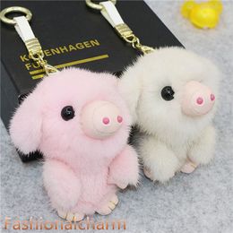 Real Genuine Fur Pig Piggy Toy Keyring Pompom Handbag Keychain Car Phone Pandent Gift