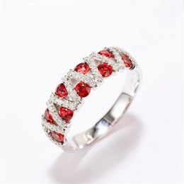 Holiday gift Red Garnet Gems Silver Charm For Women Wedding Party Rings Family Friend Jewelry Russia India Rings Jewelry