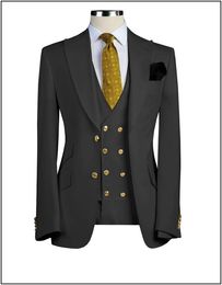 Black Groom Tuxedos Peak Lapel Groomsmen Mens Wedding Dress Excellent Man Jacket Blazer 3 Piece Suit Custom Made(Jacket+Pants+Vest+Tie)681