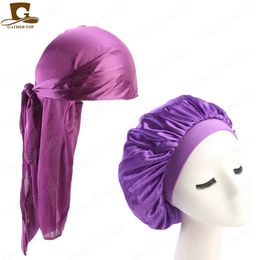 Unisex Silky Durag Long Tail And Wide Straps Waves For men Solid Wide Doo Rag Bonnet Cap Comfortable Sleeping Hat