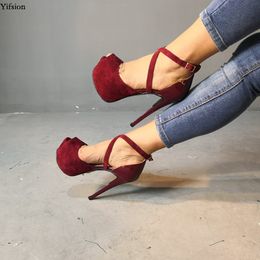 Rontic New Arrival Women Platform Sandals Thin High Heels Sandals Fashion Peep Toe Wine Red Party Shoes Women US Plus Size 5-15