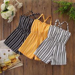 Baby Girl Clothes Girls Striped Rompers Toddler Suspender Jumpsuits Backless Children Romper Summer Kid Outfits Fashion Kids Clothing DW3477