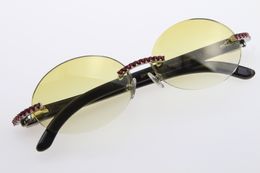 Gute Qualität, Vintage-Sonnenbrille, innen weiß, schwarz, Büffelhorn, rund, 3524012, Unisex-Designer-Sonnenbrille mit roten Diamanten, Modemarken-Sonnenbrille