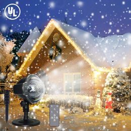 Jul snöfall projektor ljus, roterande LED snöprojektion med fjärrkontroll, utomhus landskap dekorativa belysning till jul