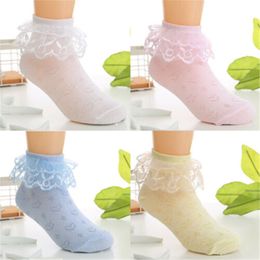 Kid Girls Ankle High Cute Lace Frilly Ruffle Cotton Princess Socks Big Bow Girl Solid Colour