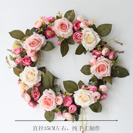 Handmade Wreath, Floral Artificial Simulation Flowers Garland, European Door Ornament, with 1pcs Wreath Hook, for Home Party Decor (13 inch