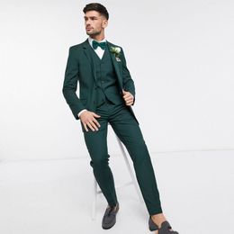 Dark Green Three Pieces Wedding Tuxedos Two Buttons Notched Lapel Slim Fit Grooms Wear Custom Made Men's Blazer+Pants+Vest