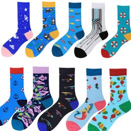 Men's Socks Japanese Cotton Colourful Cartoon Cute Funny Happy Kawaii Monkey Fish Cotton Sokken For Christmas Gift 2pcs=1pairs