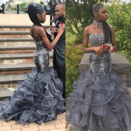 Silver Grey Crystal Prom Dresses Mermaid Long Sweetheart Beading Appliques Cheap Formal Evening Gowns Celebrity Red Carpet Dresses