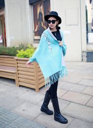 Wholesale- Scarf Women Soft Cashmere Scarves Luxury Embroidery Cloak Poncho Shawl Wrap with Sleeve Fashion Scarf Tassels Cape Coats