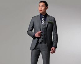Fashion Grey Slim Fit Man Business Suit Wedding Blazer Coat Waistcoat Trousers Sets Groom Tuxedos (Jacket+Pants+Vest+Tie) K71