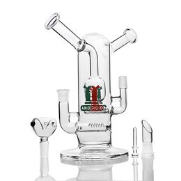 Double Percolator Water Bongs Hookahs Glass Bubbler Smoking Pipe Recycler Dab Rigs Unqiue Bong Oil Burner With 14mm Bowl