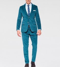 Fall Velvet Men Suits For Wedding Notched Lapel Groom Wear Tuxedos 2 Pieces Prom Party Blazer Suit(Jacket+Pants)